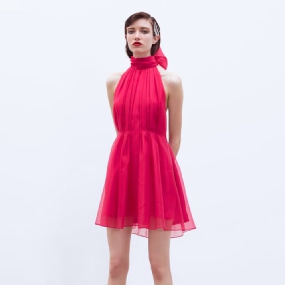 Zara Organza Mini Dress Fuschia NWT Size S